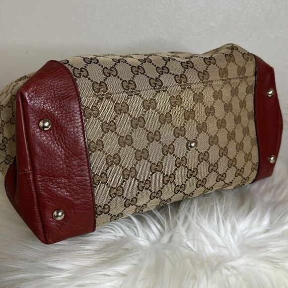💯 Authentic Gucci Beige/Red GG Canvas and Leather Medium Supreme Tote🍀 - Picture 11 of 15